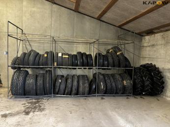 Large lot of tires + shelving